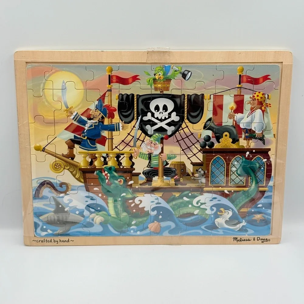 Melissa & Doug Puzzles Lot of 3 Shapes Jumbo Knob Pirates African Plains Safari‎